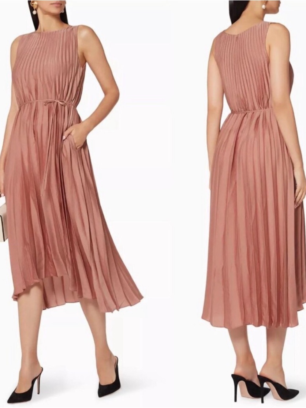 Vince Dusty Rose Pleated Midi Dress